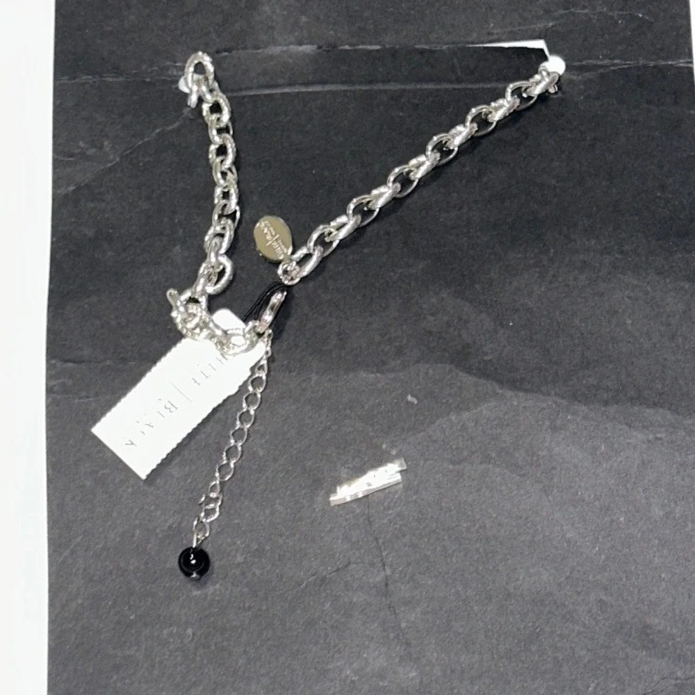 White House Black Market Silver Tone Pave Crystal Black Bead Statement Necklace